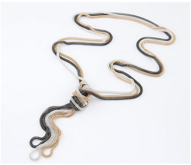 Korean fashion simple three piece round snake chain all match sweater chain 3 color can wear