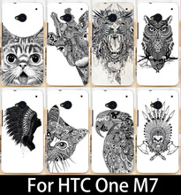 Черный и белый животные крашеные чехол для HTC One м7 мобильный телефон чехол крышка чехол для HTC M7 801e одноместный Sim жесткий пк чехол