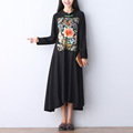 Large Size Tunic Cotton Linen Maxi Dress Style Autumn Loose Clothes Women Pattern Embroidery Solid Color