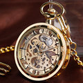Vintage Watch Necklace Steampunk Skeleton Mechanical Fob Pocket Watch Clock Pendant Hand winding Men Women Chain