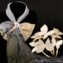Crystal Rhinestone Enamel Butterfly Scarf Clips Pins Up Buckle Chic Women Lady Party Wedding Brooch Buckle Holder Wholesale
