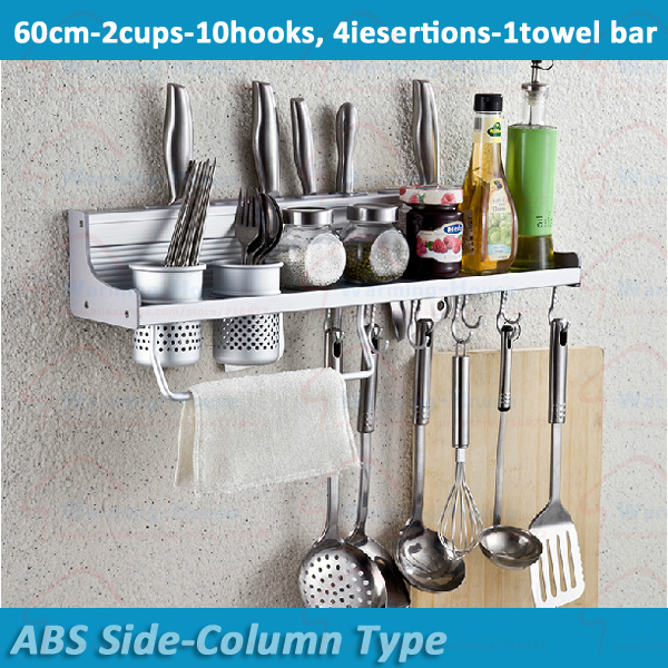 60cm-10Hooks-2Cups Free Ship Wall Mount Kitchen Accessories,Knife Shelves Storage Utensils For Stand Spice Rack, Wholesale-2162B