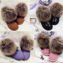 Women Snow Boots Brand LGF 100% Natural Big Fox Fur Laxury Women’s Shoes Low Waterproof Sweet Genuine Leather Ankle Boots