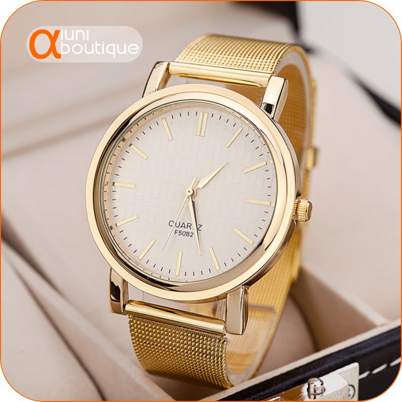 Free shipping Women Dress Quartz Watch Gold Mesh Band Watches Women 2015 New Clock relojes Wristwatches