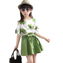 Girls Skirts Set 2015 Summer Hot Girl Skirt Sets 2 Pieces Chiffon Maple Short sleeve Shirt