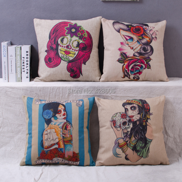 Sugar Skull Cushion Pillow Mexico Home Decor Modern Furnishings