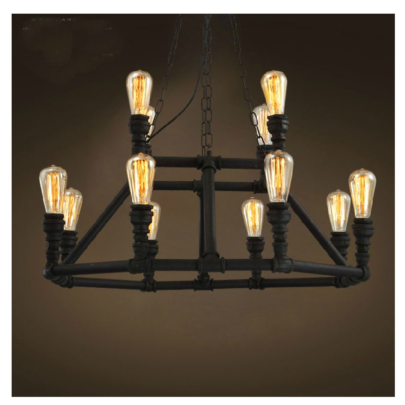 American Retro Pulley Wrought Iron Loft Vintage Pipe Pendant Light Industrial Lamps E27 Edison Pendant Lamp Home Light Fixtures