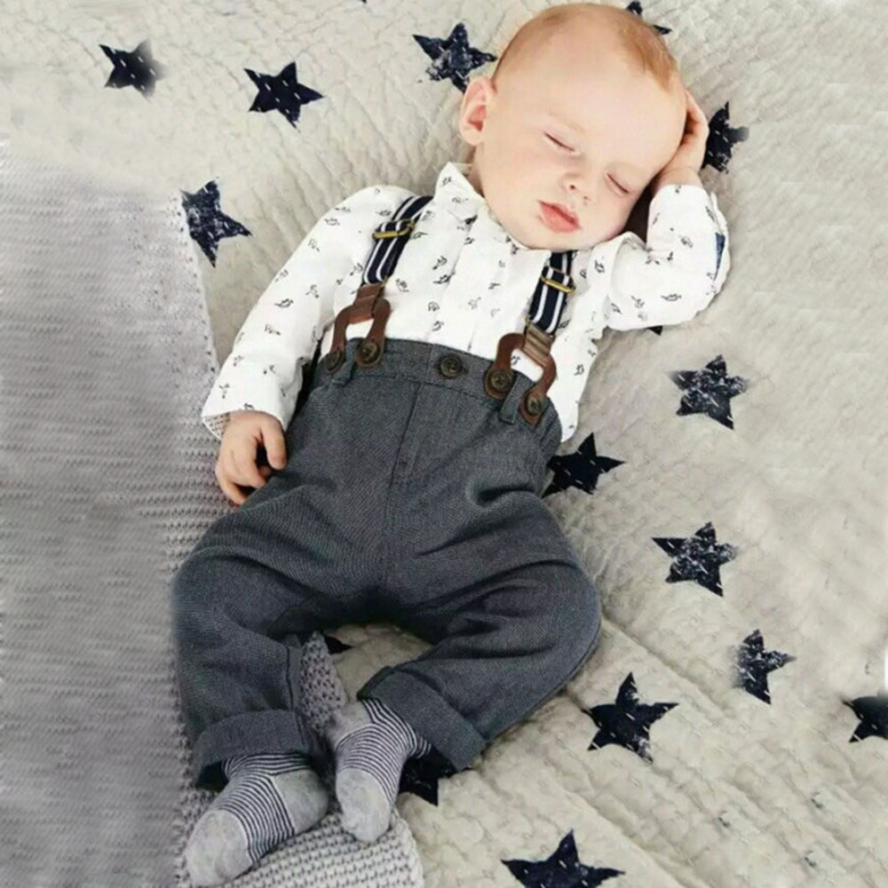 Baby Boy Toddler T-shirt Top+Bib Pants Overalls 2PCS Set Outfit Clothes 3M-2Y