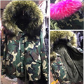 Army Green Camouflage Jacket Coat Korean Fashion Winter Medium long Wool Liner Cotton padded Jacket Fur