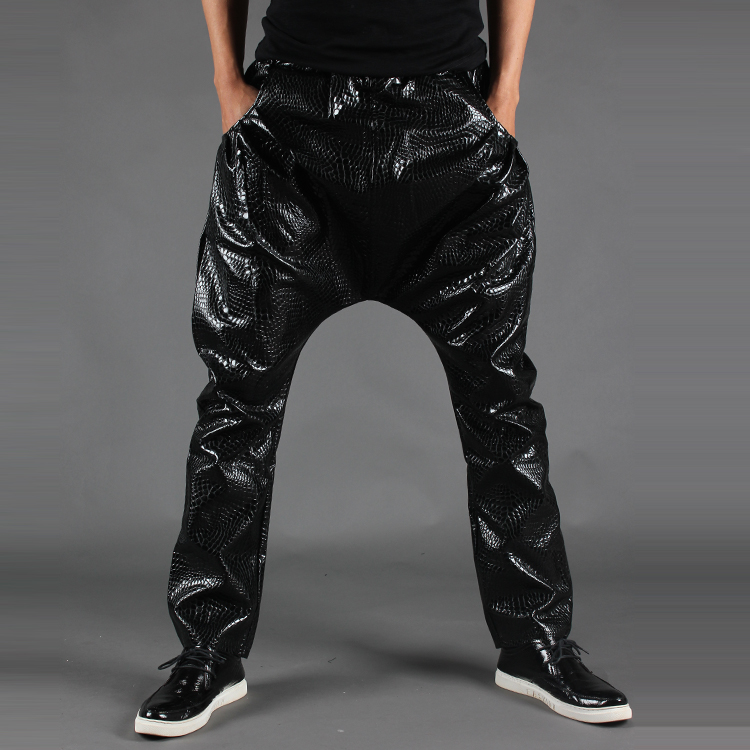 black baggy leather pants