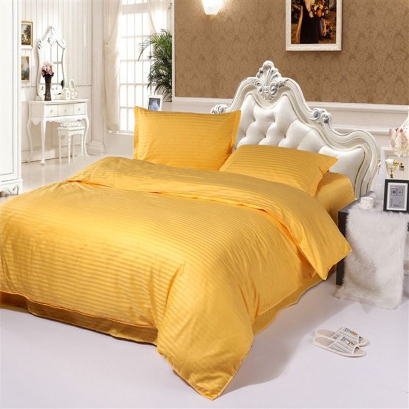 Yellow Streak bedding set Twin/queen/king size 4pcs pure color Hotel