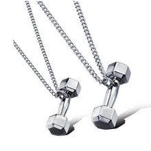 Men Fashion Popular Couple Jewelry Silver / Gold Black rose gold Stainless Steel Dumbbell Pendant Necklace Lady Man Accessories