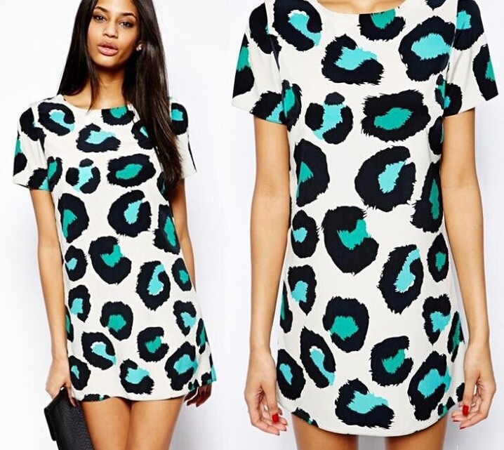 Женское платье Unbrand 2015 womens short sleeve Leopard Dress