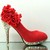 silver dress and red shoes