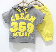 2016 boys girls summer clothes sets T-shirt+pants 369,flag, badge pattern children 100% cotton kids wear