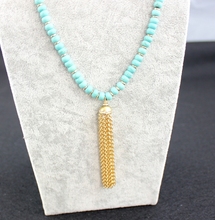 Artilady women europe gold plating turquoise pendant necklace jewelry women necklaces turquoise long tassels pendant necklace