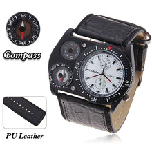 Oulm 4094 hombres de deportes termómetro brújula ciclismo relojes militares correa de cuero