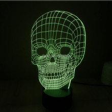 Free shipping Color changing 3D Handmade Skull Head LED Night Lights with USB Cable Table Lamp For Child Toy