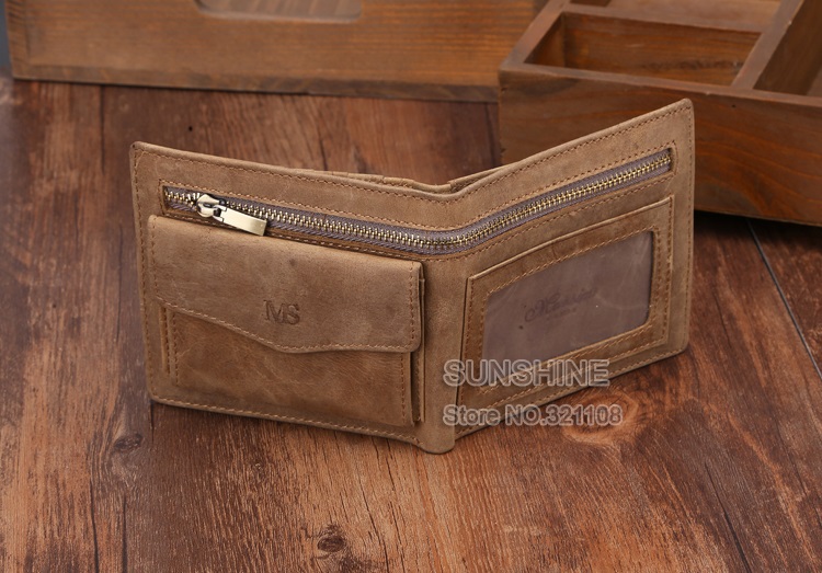 TEMON new arrival brand design crazy horse leather wallet vintage men wallets with coin purse genuine
