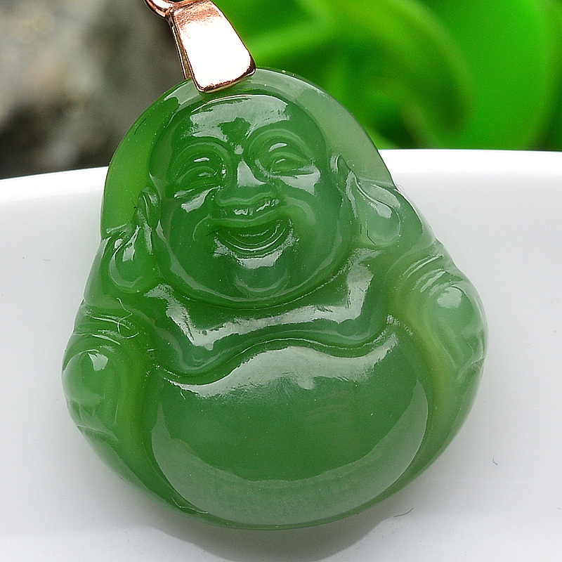 Natural Jade Buddha Pendant Carved Jade Hetian Maitreya Buddha Pendant 