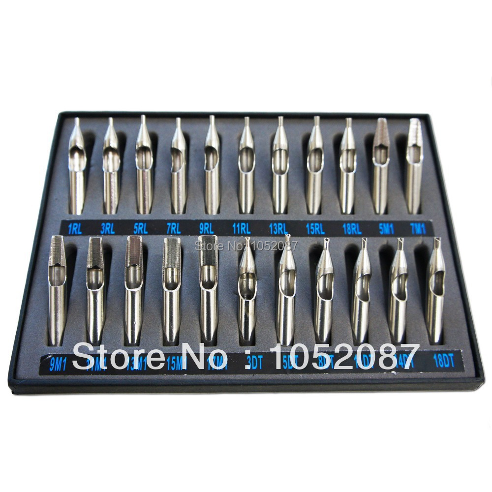 Hot Sale Best 22pcs Sizes Tattoo Tips 304 Stainless Steel Tattoo Nozzle Tips for Needles Set