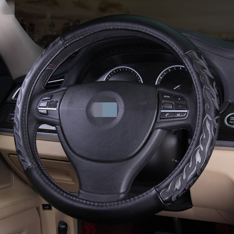 Antiskid-breathable-perspiration-sedate-and-easy-black-calfskin-car-steering-wheel-cover-Interior-Accessories-car-styling