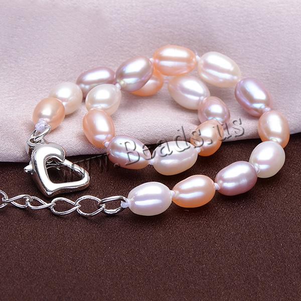 Free shipping!!!Freshwater Pearl Bracelet,new 2014, brass lobster clasp, with 5cm extender chain, Rice, natural, multi-colored