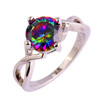 New Fashion Jewelry Multi-Color Rainbow Topaz Sublimate Saucy 925 Silver Ring Size 6 7 8 9 10 For women Free Shipping Wholesale