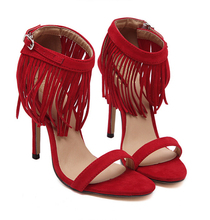Red/black/beige Fashion Fringe Sandals High Heel Gladiator Women Sandal Boots Dress Party Summer Shoes Woman Wedding shoes