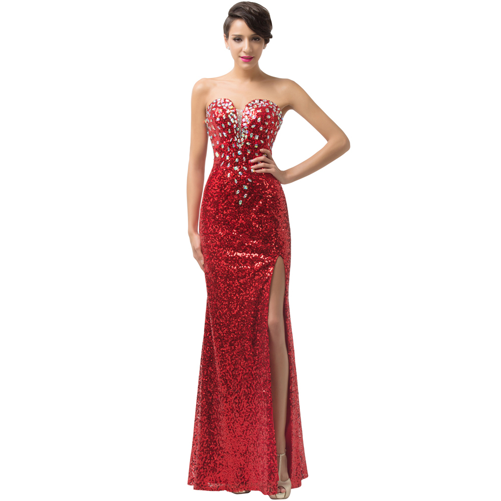 ... + Pongee Red Evening Dresses Split Designer Formal Dress CL6102