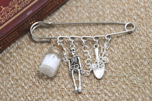 12pcs Supernatural inspired salt and burn themed charm with chain kilt pin brooch (50mm)