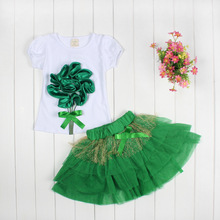 Retail 1 2 years Baby girls suit set 100 Cotton Flowers Vest Tutu Skirt 2 pieces
