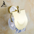 Free Shipping Gold Toilet Paper Holder with diamond Roll Holder Tissue Holder Solid Brass Bathroom Accessories
