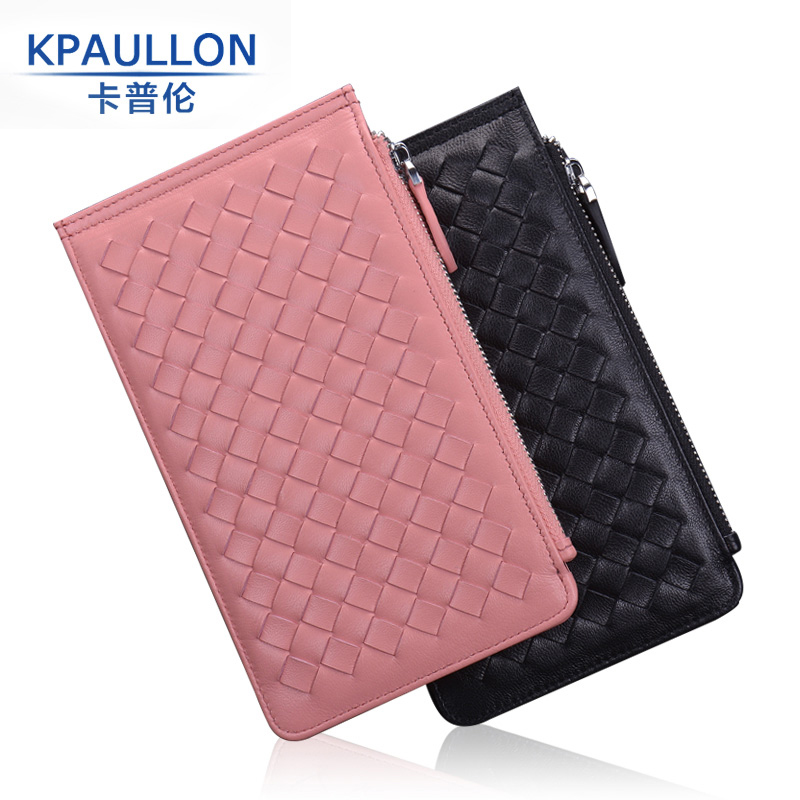 Capron new ultra-thin sheepskin wallet card package couple woven leather men multi card bank card set clip