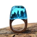 New Design Wooden and Resin Secret Transparent Rings Blue Forest Ring Handmade Magical Jewelry Bijoux Bague