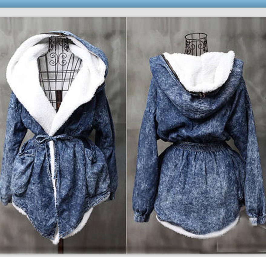 Supernova Sale!!! Denim Blue Wadded Jacket Women Wool Oversized Hooded Coats For Woman Winter ...