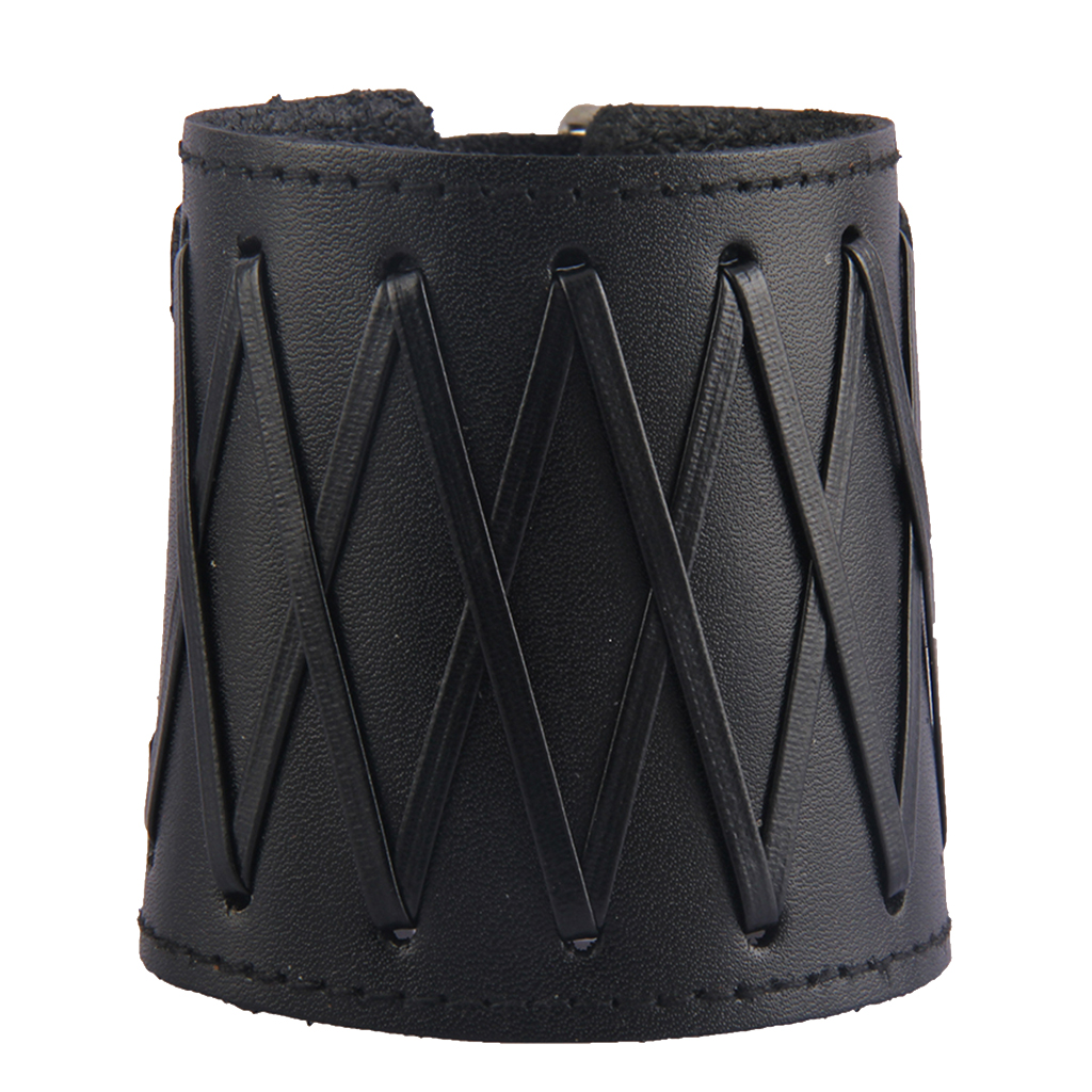 Pair Wide Black PU Leather Wrist Cuffs Bracelet Gothic Costume O-Ring Arm Guards