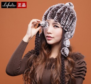 2013 Women's Fashion Real Knitted Rex Rabbit Fur Bomber Hats Lady Winter Warm Charm Caps Floral style
