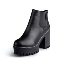 2014 winter autumn women boots platforms Square heel ankle boots Paint Leather Boots fashion motorcycle boots metal decoration