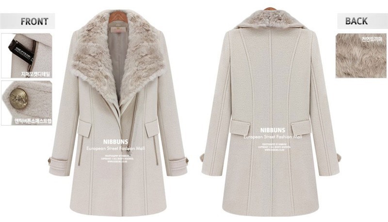 2015 new hot autumn winter big fur turn down collar detachable collars british style slim thicken woolen medium style coat WJL43 (8)