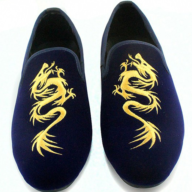 Luxury Mens Navy Blue Loafers Elegant Mens Velvet Slippers Shoes ...