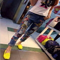 Autumn Stylish Women Jeans Girls Pants With Holes Loose Ripped Cartoon Mouse Embroidery Jeans A 21