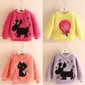2016 Winter Warm Onta Girls Clothing Baby Child Bear Cat Thick Plus Velvet Fleece Pullover Outerwear
