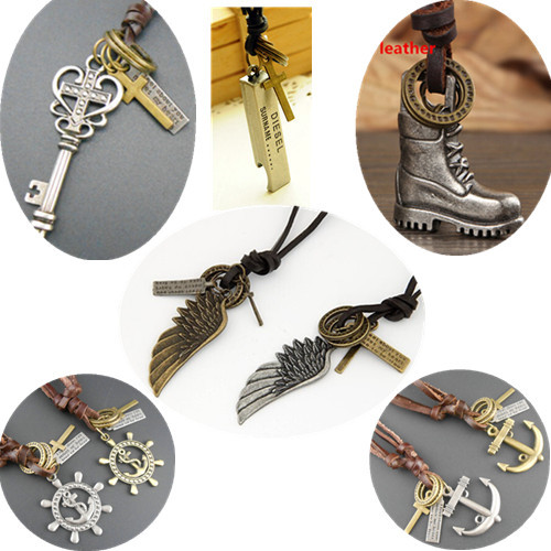 Vintage Leather Rope Necklaces Pendants Men Jewelry Fashion Collier Masculino Mujer Statement Maxi Collares Bijoux 2015