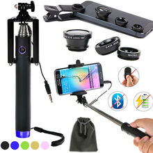 2-in-1 Selfie Kit Bluetooth Wireless/Wired Selfie Stick Monopod+3 in1 Fisheye&Marco&Wide-Angle Lens For Google Nexus 5/6/For LG