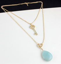 Fashion Brand Design Gold Blue Natural stone Collar Choker Necklace Key Multilayer Necklace Charm Jewelry Factory