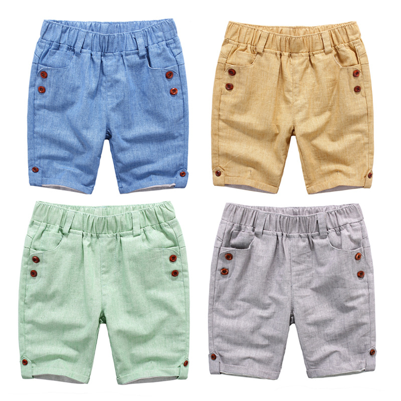 summer boy shorts solid cotton linen 4 colors blu...