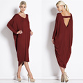Plus Size Long Dresses Womens Spring Fashion V Neck Backless Batwing Sleeve Loose Dress Women Casual