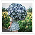 Lily Painting parasol UV sunnny women umbrella 3 fold parapluie sunny and rainy umbrella with black