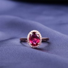 GALAXY Brand Fashion Red Ruby Wedding Rings For Women Real 18K Rose Gold Plated Genuine SWA